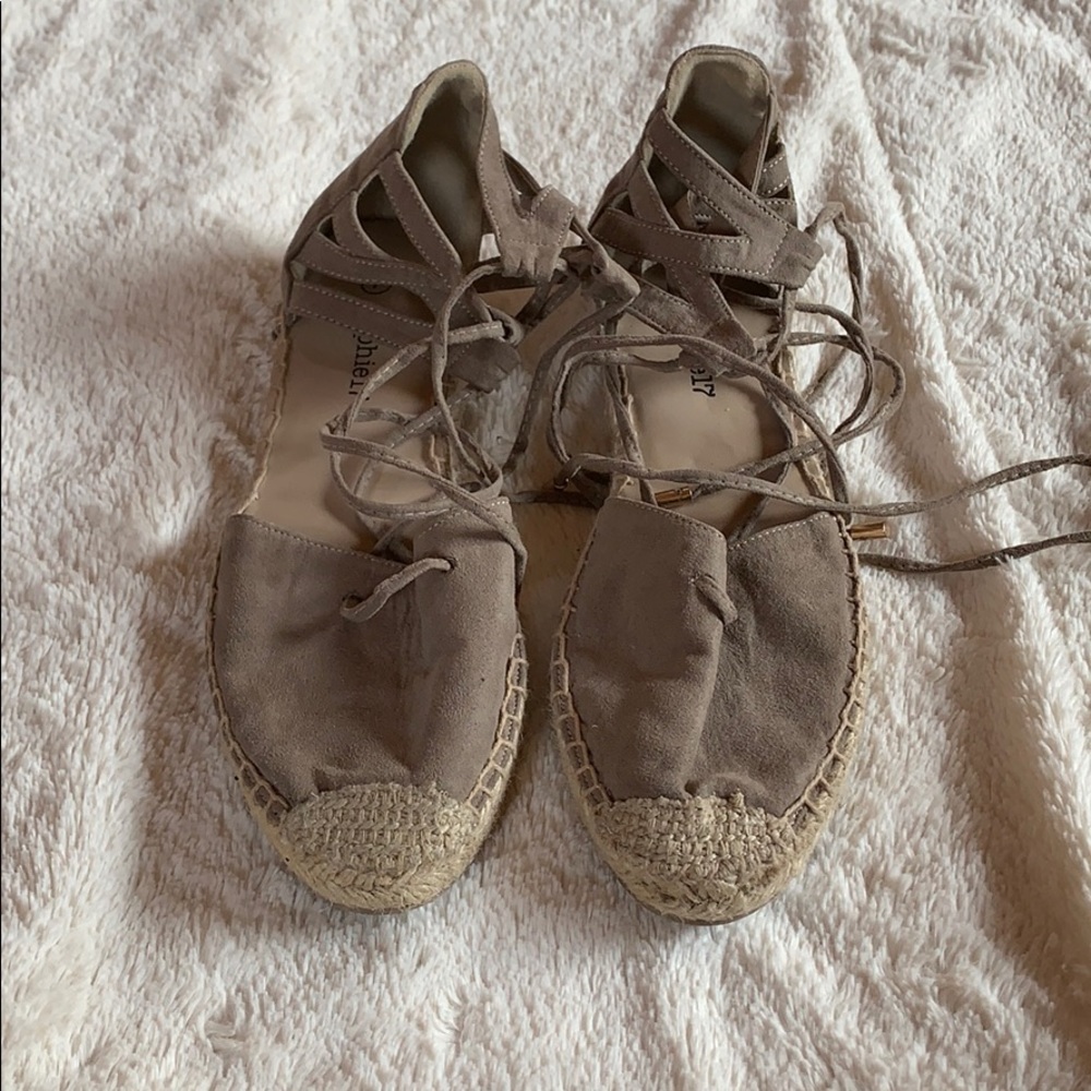 NWOT Grey Swede Lace Up Espadrills